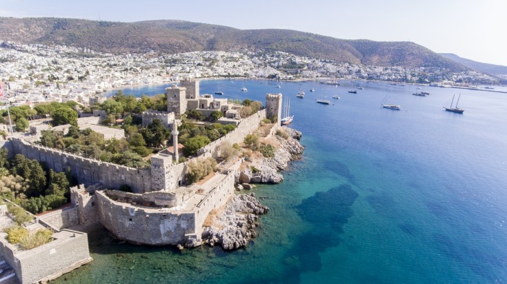 A view of Bodrum on Turkish Riviera during amazing weather in Turkey.