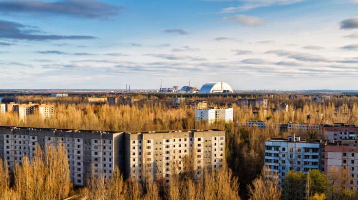 View from roof of 16 storied apartment house in Pripyat town, Chernobyl Nuc