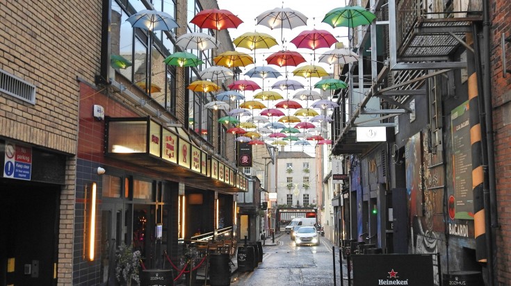 Umbrella street display in Dublin which you can visit in Ireland.