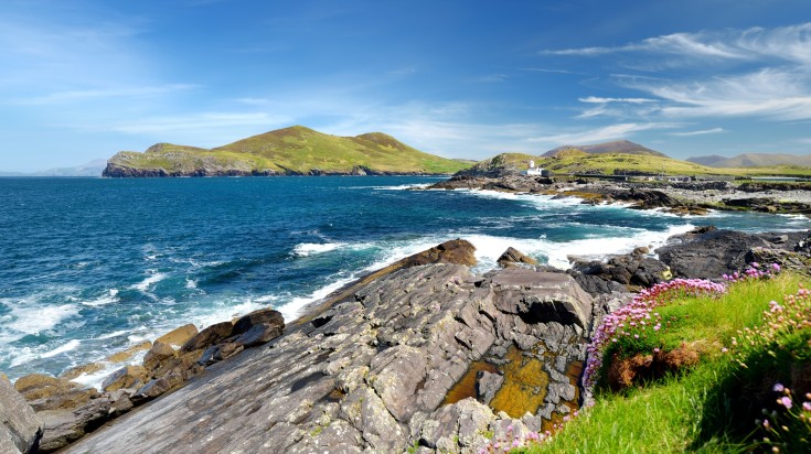 View of Valentia Island Lighthouse at Cromwell Point in Ireland.