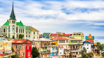 Cityscape of historical city of Valparaiso during winter.