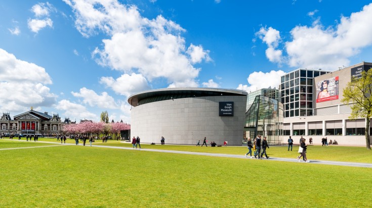 People visiting the Van Gogh museum in the Netherlands.