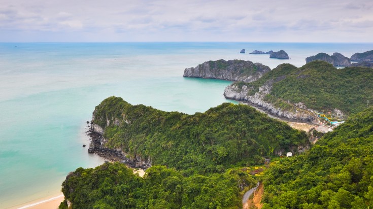 Cat Ba Archipelago on a cloudy day.