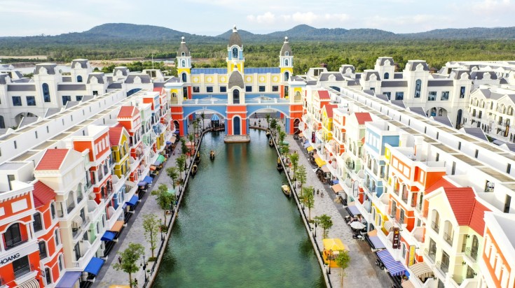 Colorful buildings in Phu Quoc Island in Vietnam.