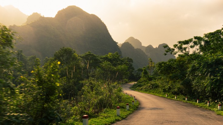 A shot of Cat Ba Island with warm glow of the sun.