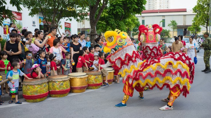 A lion dance at Times City complex in Vietnamese mid autumn festival.