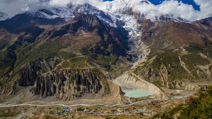 View of Mount Gangapurna and Manang village.