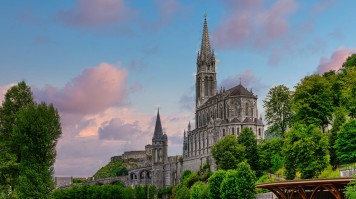 View of the Basilica of the Sanctuary of Our Lady of Loudes in France.