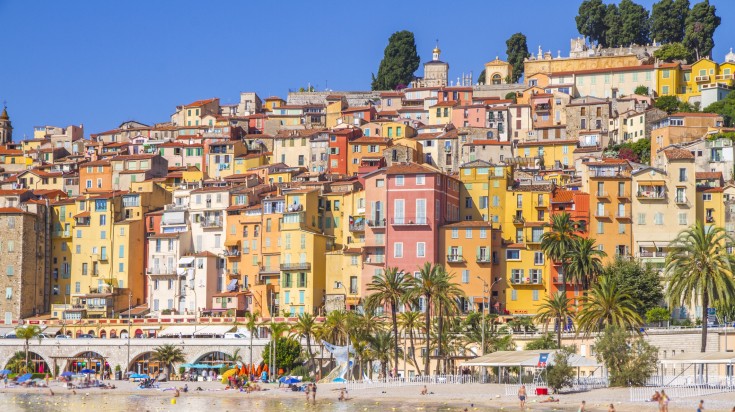 Colorful houses of Menton in French Riviera, France.