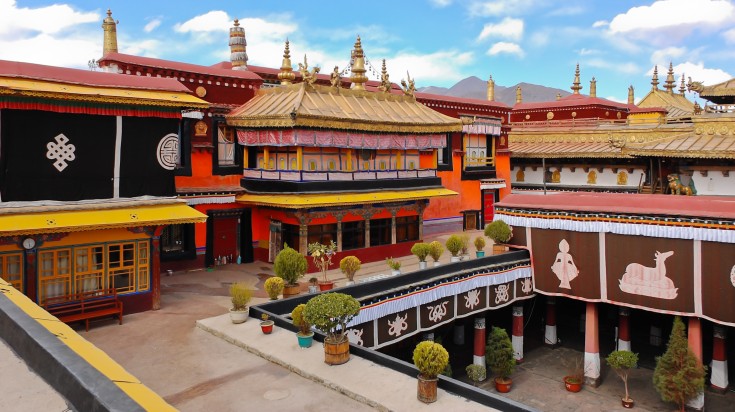 A side view of Jokhang Temple when visiting Tibet