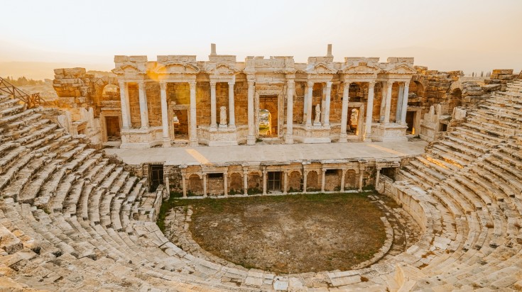 Ruins of an amphitheater in Hierapolis you can see on your trip to Turkey.