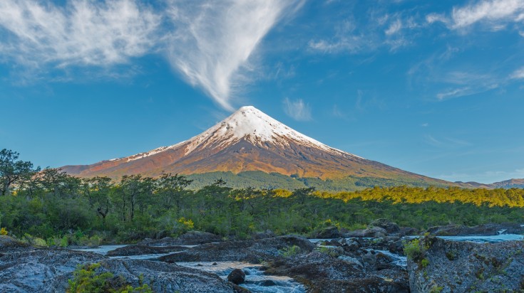 Osorno volcano from the Lake District in southern Chile.