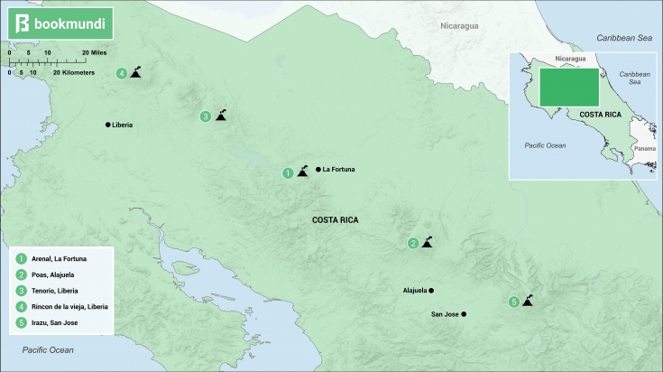 Volcanos in Costa Rica map