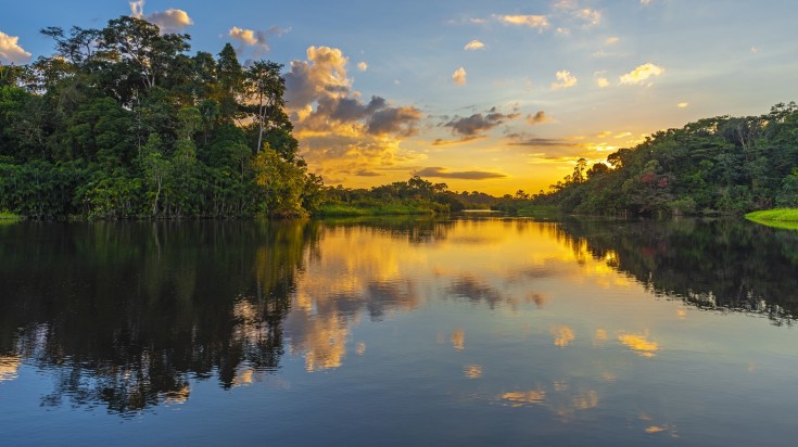 A beautiful sunset by a lagoon in Bolivia in July