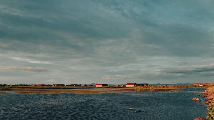 Salt field during the rainy season in Cambodia.