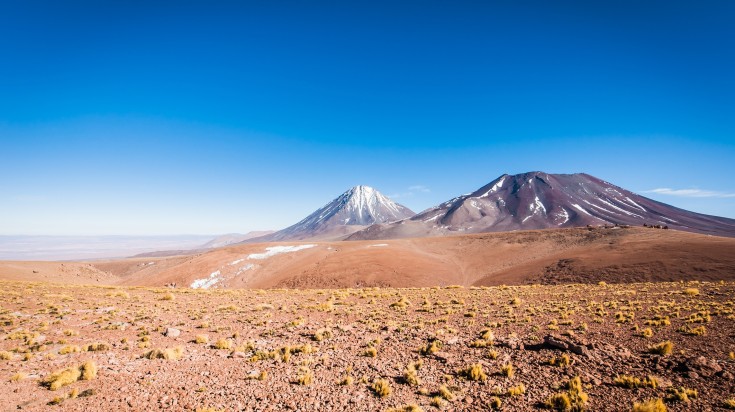 The volcanoes Juriques and Lincancabur at Atacama Desert in Chile.