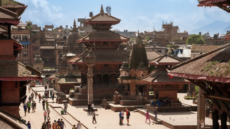 People walking around during pleasant weather in Kathmandu valley in April.