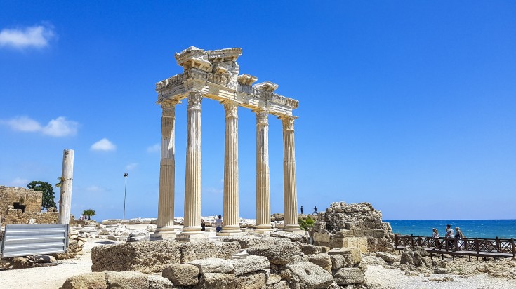 Visit the Temple of Apollo during sunny weather in western Turkey.