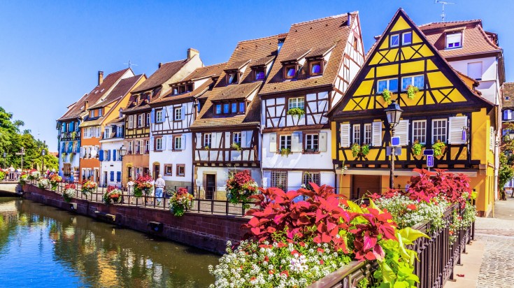 Petit Venice and the view of the water canal and traditional houses, France