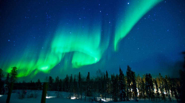 Northern lights beaming across the night sky in Canada in November.