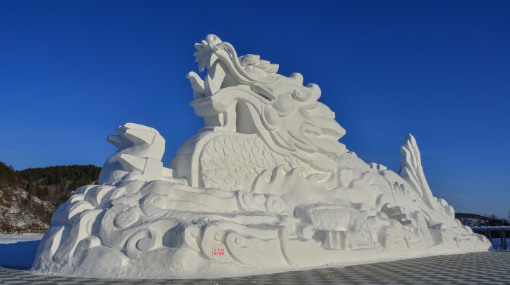 A dragon ice sculpture in Harbin in China in January.