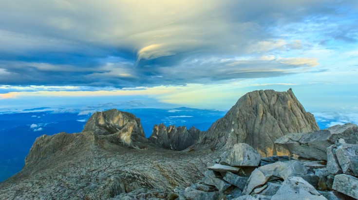 Mount Kinabalu in Malaysia during sunrise.