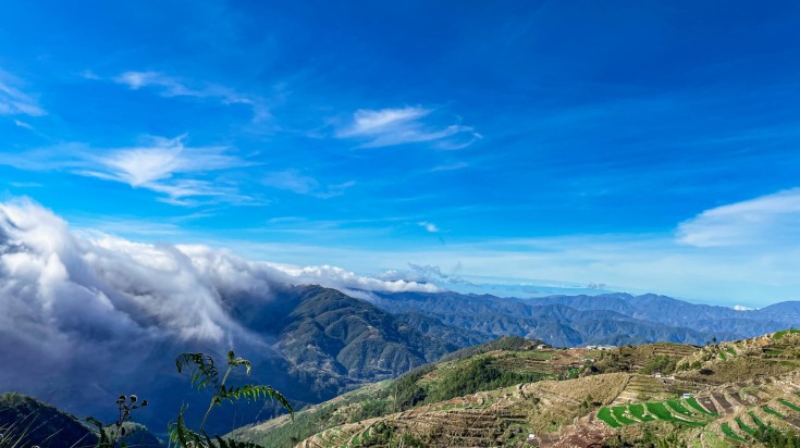 A panoramic view of the hills with rice terrace in the Philippines in April