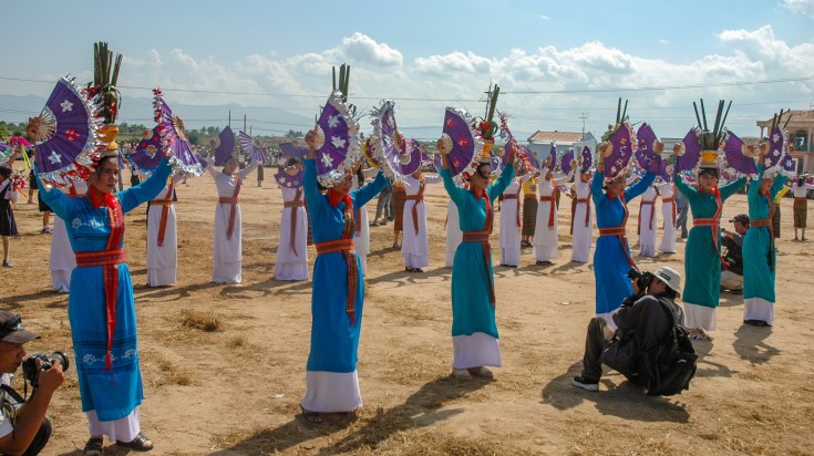 Women dancing in the Cham Kate Festival, an annual festival in Vietnam.