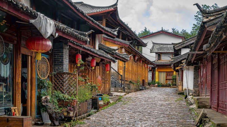 A street in a traditional Chinese village in Yunnan. A street in a traditional Chinese village in Yunnan.