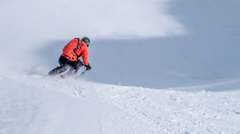 A man skiing in the Swedish mountains in Sweden in November.