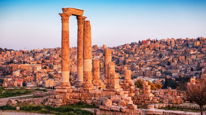 Evening in the ruins of Amman in Jordan in July.