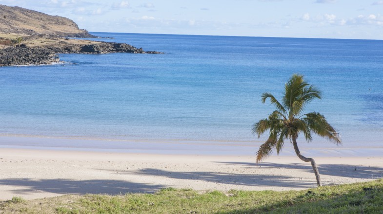 Anakena Beach Island during sunny day in Chile in February.