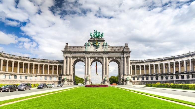 A view of Parc du Cinquantenaire with the Arch in Belgium in August.
