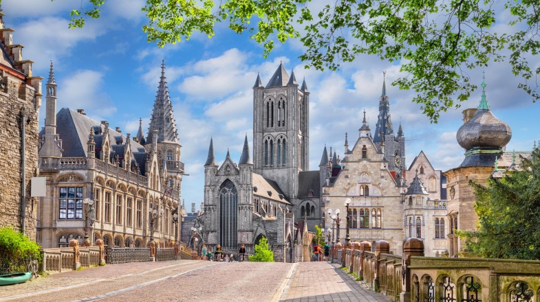 A view of the historic city of Ghent in Belgium in July.