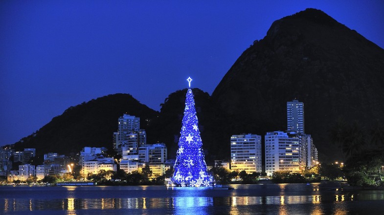 Christmas Tree on the water of Lagoon, Brazil in December
