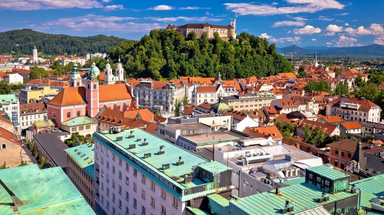 Aerial view of city of Ljubljana center, Slovenia