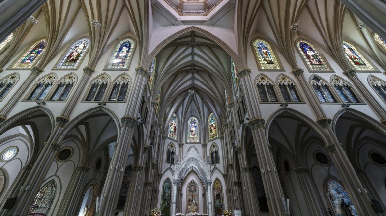 See the high ceilings of Metropolitan Cathedral in Ecuador in April.