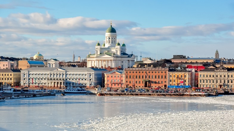 Winter sight of Helsinki Cathedral Finland in February.