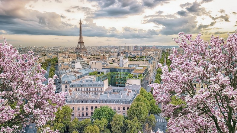 Paris city panorama in the daytime during spring in France in March.
