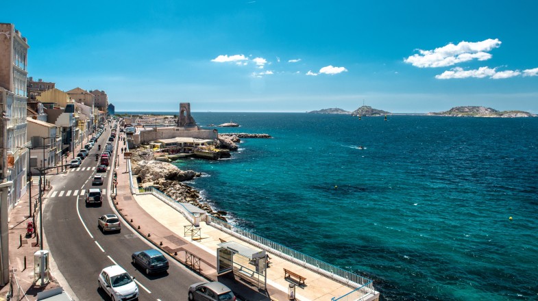 The road along the Plage des Catalans in France