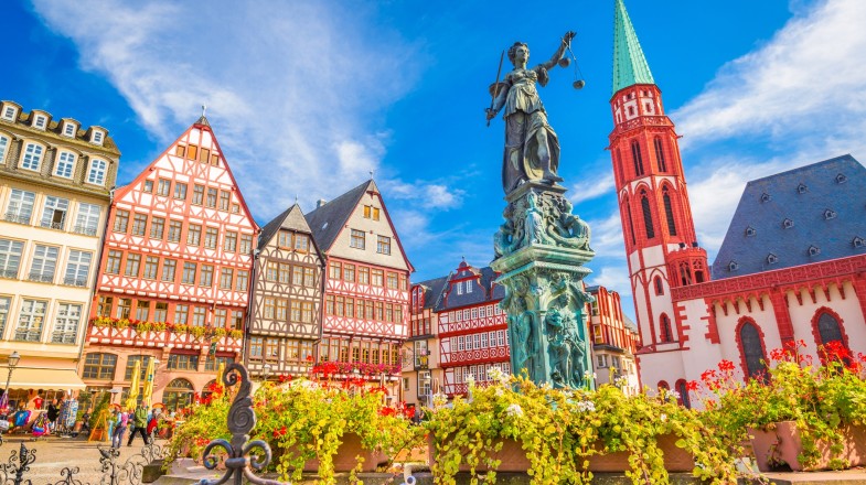 Frankfurt old town in Germany in March.