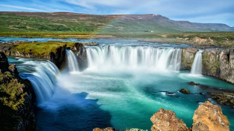 The scenic view of Godafoss captured in Iceland in summer.