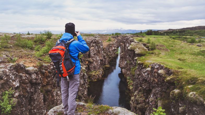 Tourist clicks pictures of one of the most famous national parks in Iceland.