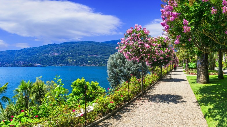 Beautiful floral garden in Lake Maggiore in Switzerland in March.