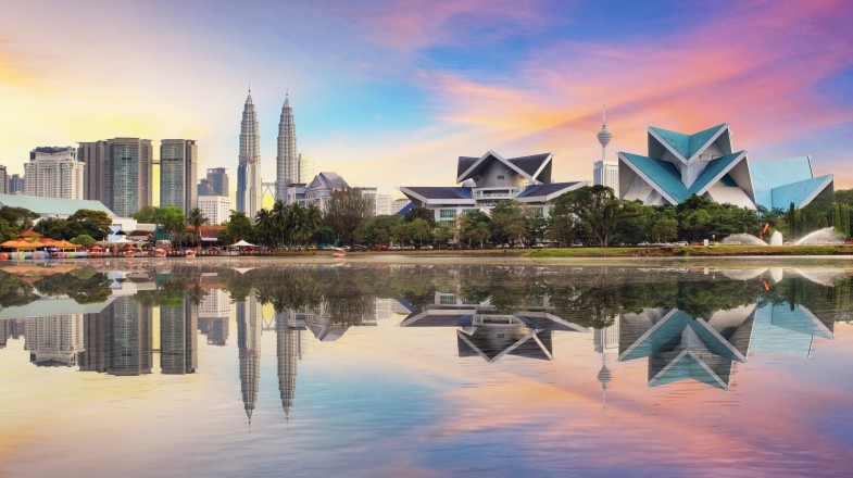 Malaysia skyline at Titiwangsa Park in Malaysia in April.