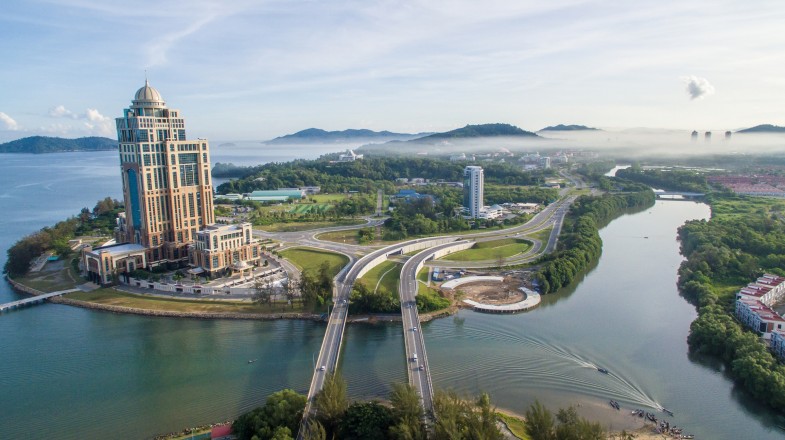 Aerial view of of Kota Kinabalu city in Borneo in Malaysia in May.