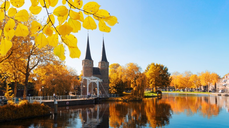 A view of Oosrpoort, a historical gate in the Netherlands in October.