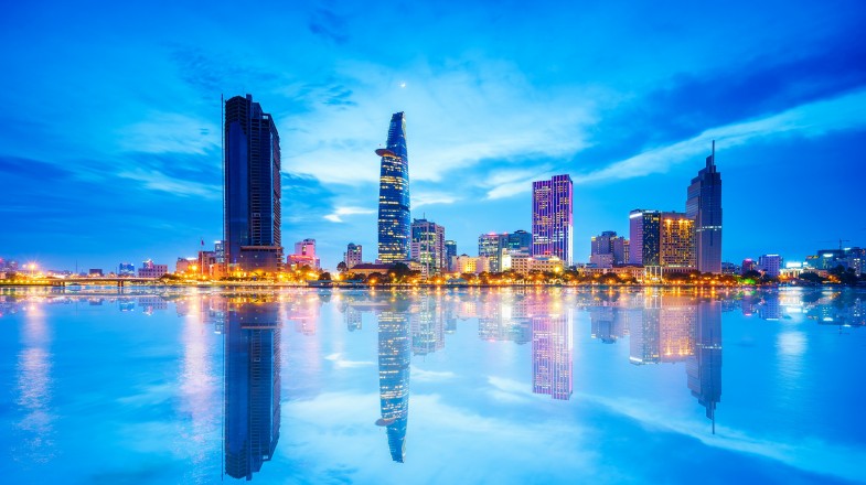 Night view of business and administrative center of Ho Chi Minh City