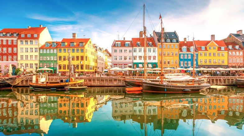 Nyhavn, a picturesque canal with many old houses and sail ships