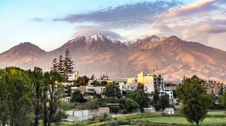 Misti, also known as Putina or Guagua Putina, is a stratovolcano in southern Peru, near the city of Arequipa. Arequipa with its iconic volcano Chachani in the background, Peru in December